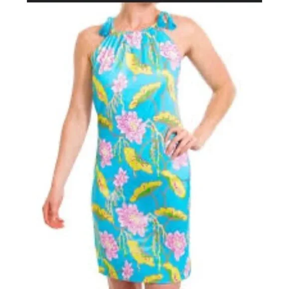 Gretchen Scott Halter Tassel Tie Dress Sz M Mystic Garden NWT Turquoise Floral - Picture 2 of 14